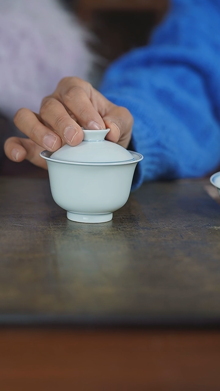 【闪购商品】杯弥云斋福利蓝边小盖碗