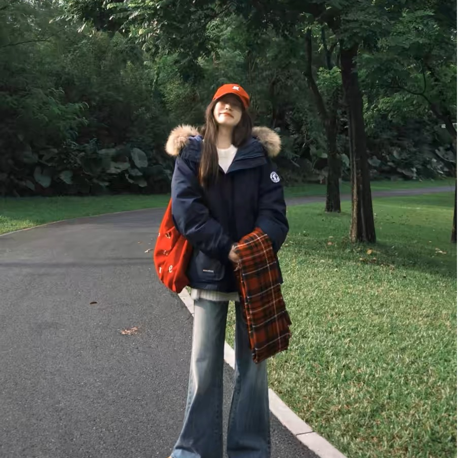 韩版工装派克服外套中长款加厚宽松连帽大毛领冬季保暖棉服C22