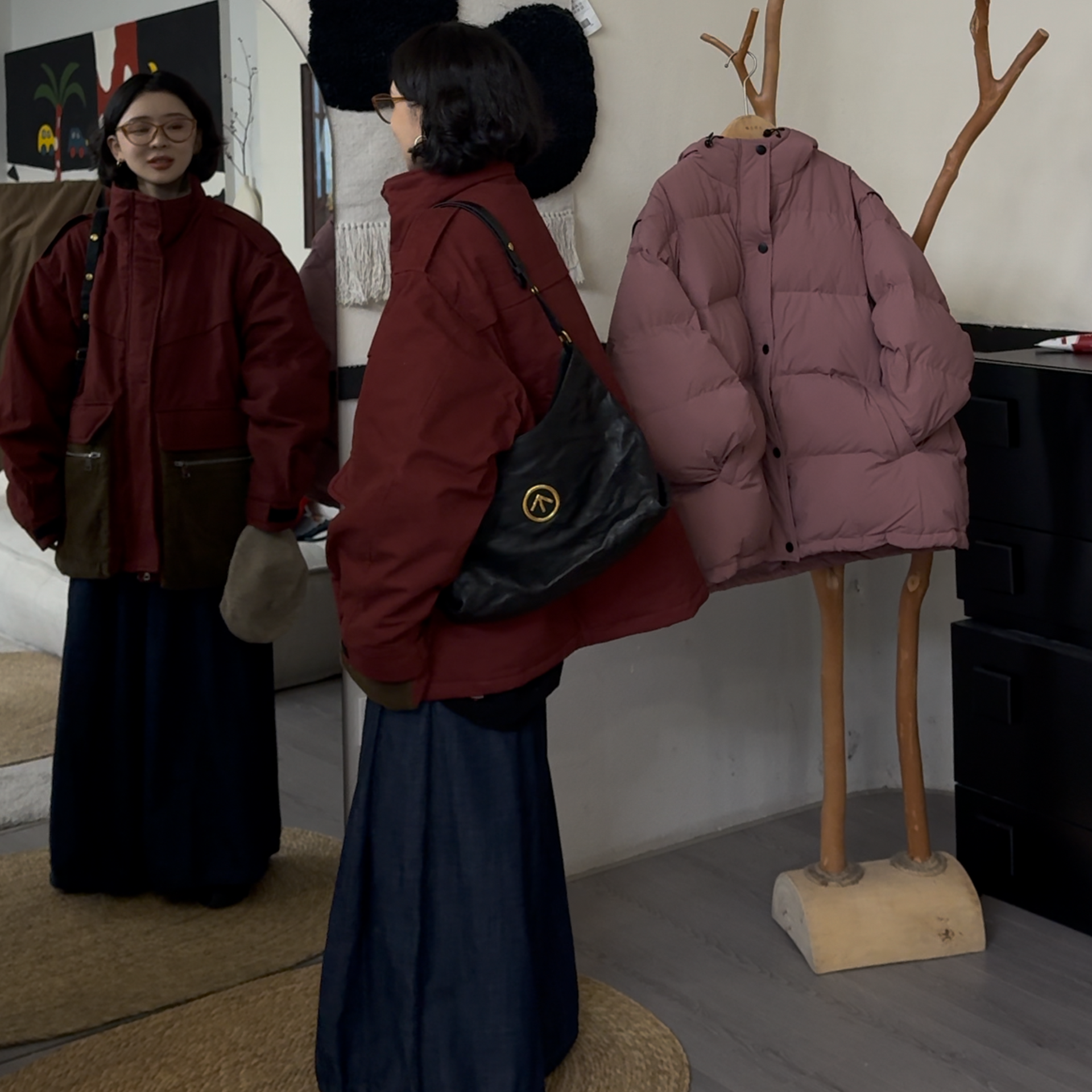 橘子罐头24年新款灯芯绒撞色拼接ins新年休闲宽松百搭棉服外套