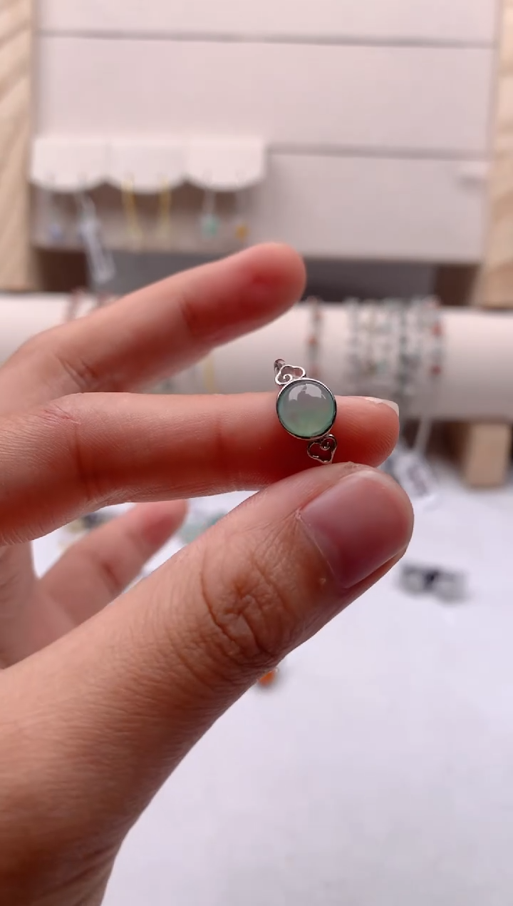 翡翠戒指银S925镶嵌3号