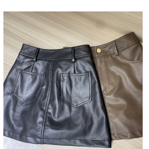 【KNJ】145小个子定制高腰（秋冬必备的一条皮裙）金扣显瘦半身裙