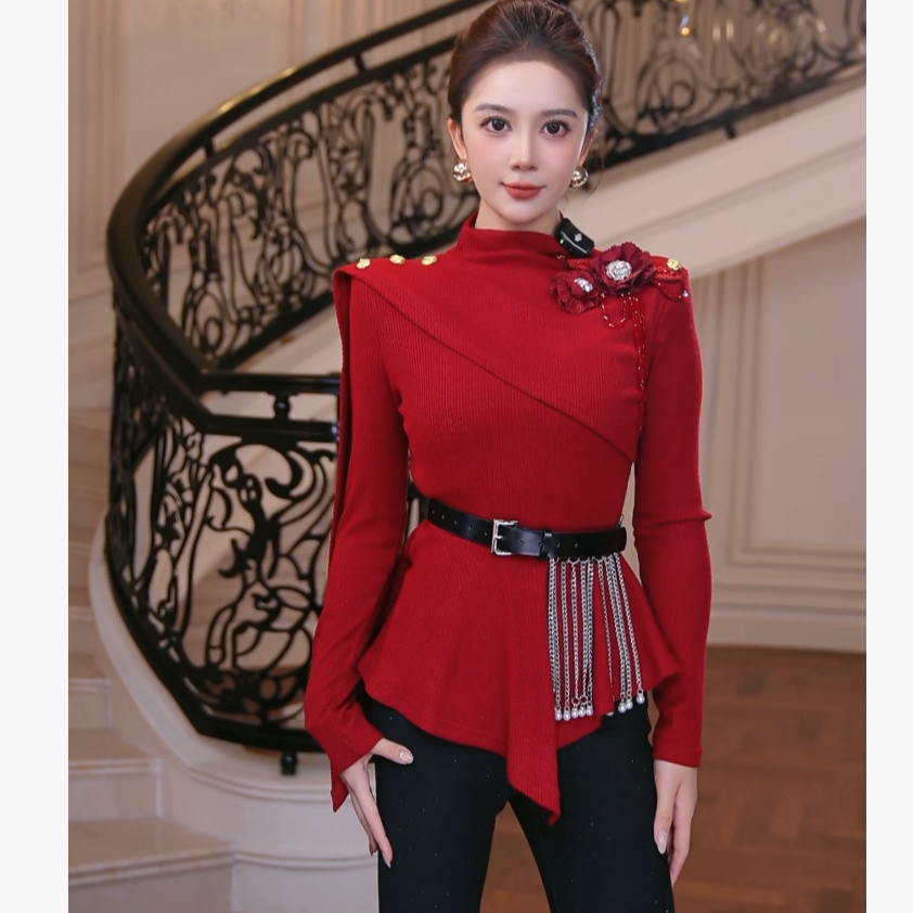 【芙娜妮】2025新款设计气质百搭打底针织衫秋冬洋气上衣F2531362A