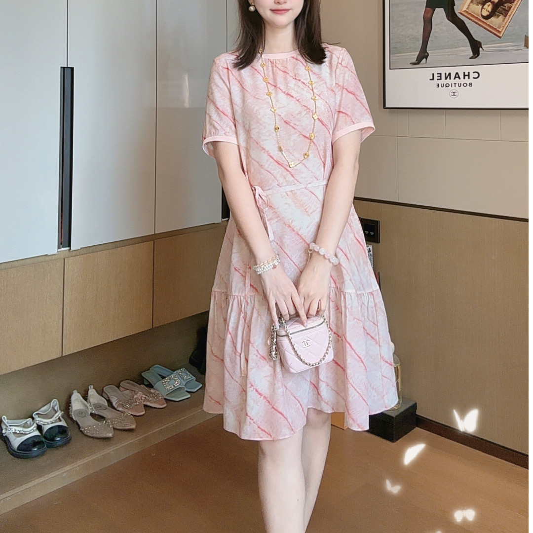 【丝芙玉禄】（S469）真丝双绉桑蚕丝气质拼色宽松中长款女装连衣裙