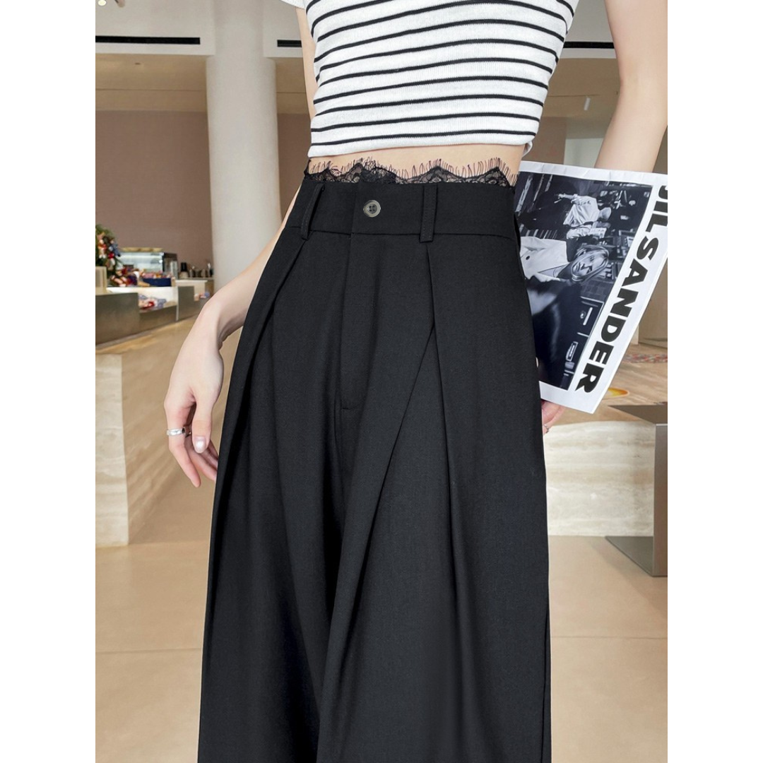 蕾丝高腰垂感西装裤女春夏季2025新款高级感高腰显瘦休闲阔腿裤