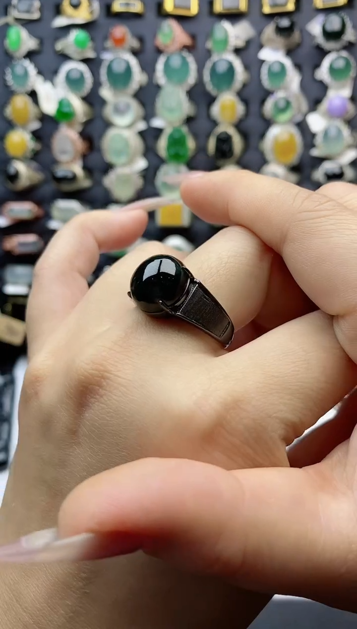 【闪购商品】翡翠戒指银S925镶嵌天然翡翠男戒