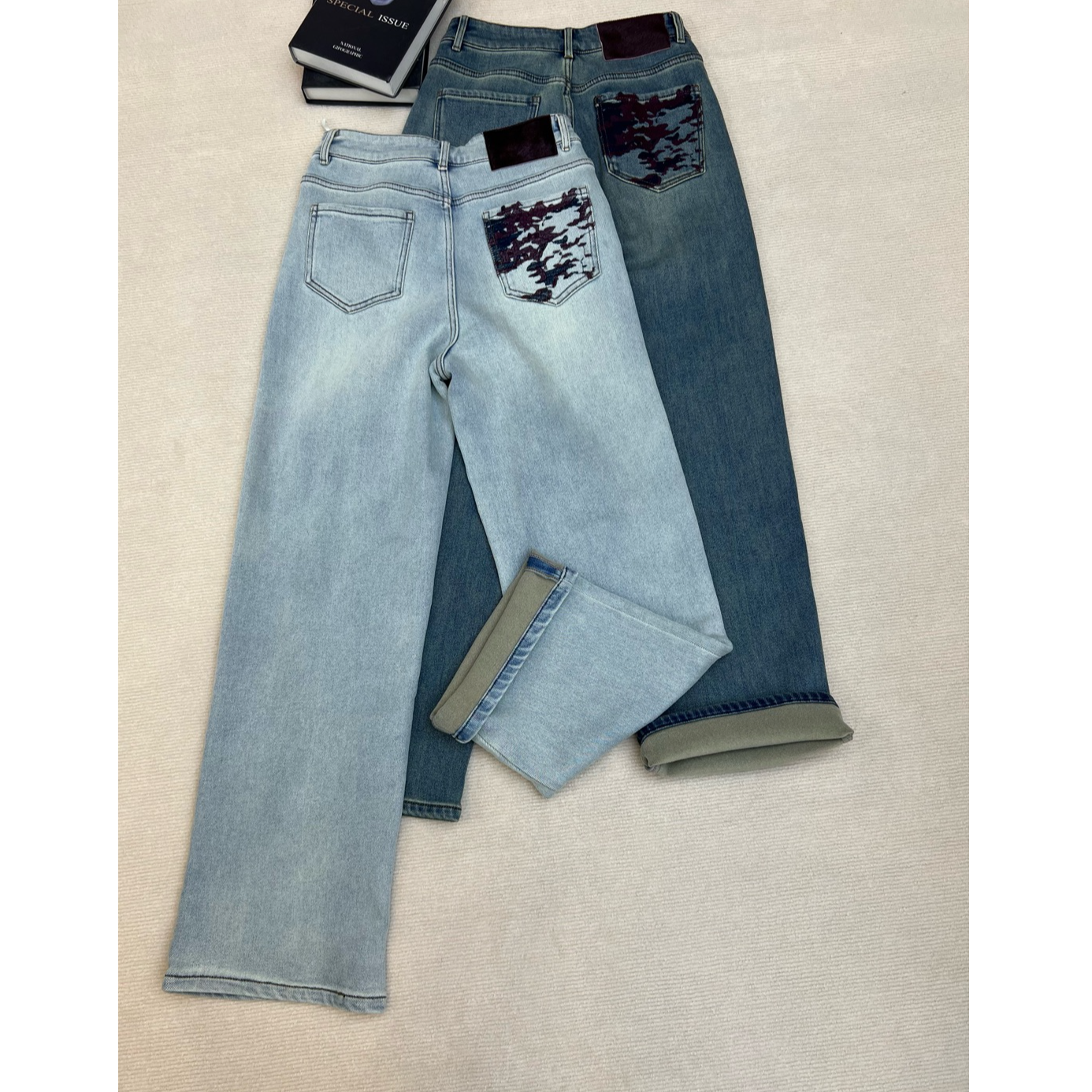 【元旦福利款】刺绣加绒阔腿裤6015