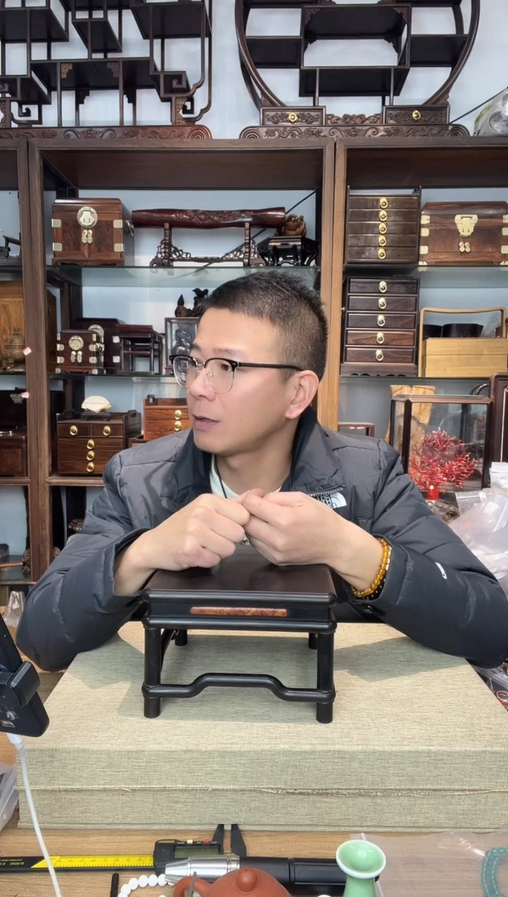 乌木类书架372紫光檀嵌瘿木正方摆台20*13