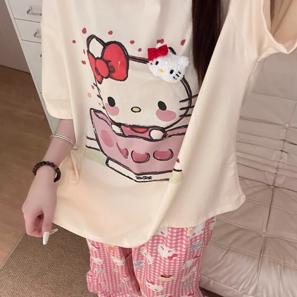 【DSYJ大睡衣家】甜美软萌HelloKitty睡衣女夏日2025新款家居服套装