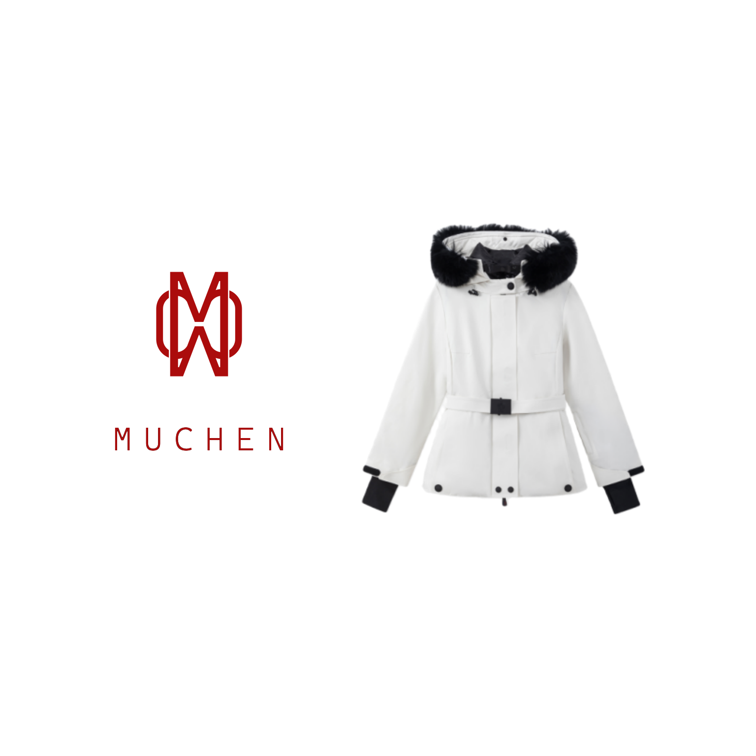 【MUCHEN】-简约滑雪系列高定毛领保暖腰带款鹅绒服-9968