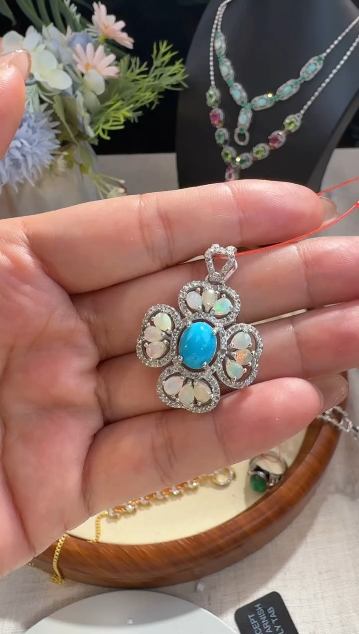 【闪购商品】绿松石颈饰银S925镶嵌吊坠