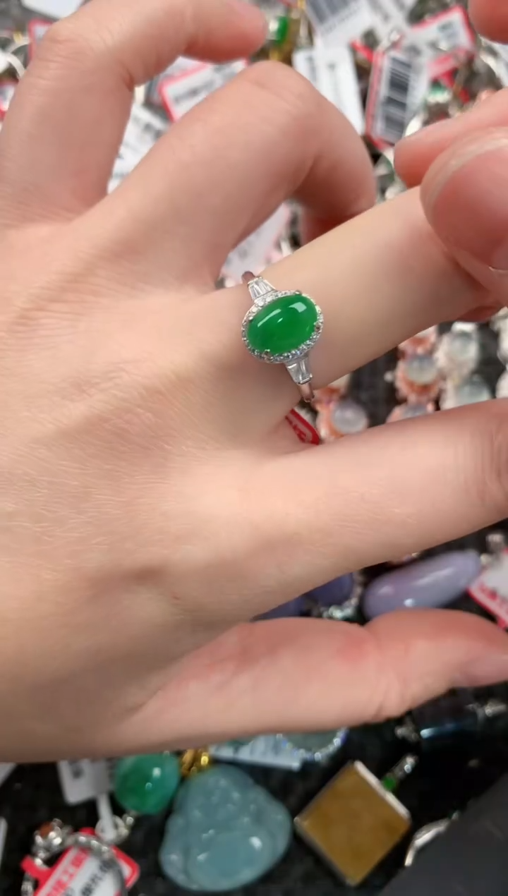 银S925镶嵌戒指翡翠222     9