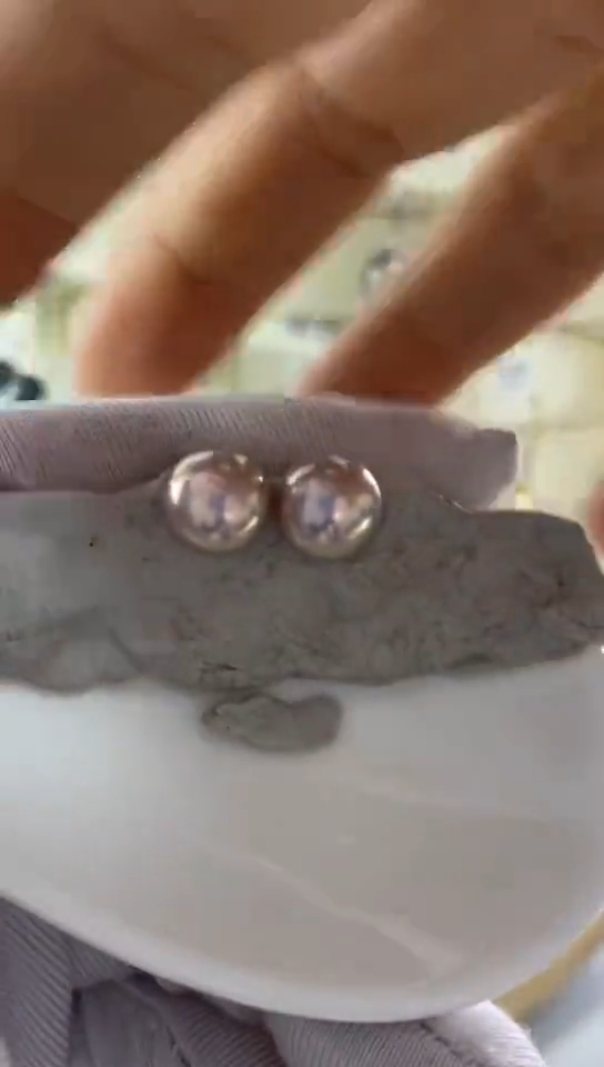 银S925镶嵌耳饰淡水珍珠9-10馒头珠