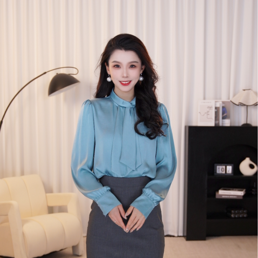 哥弟【碧海蓝天】早秋新款气质时尚优雅感百搭显瘦长袖衬衫女130120