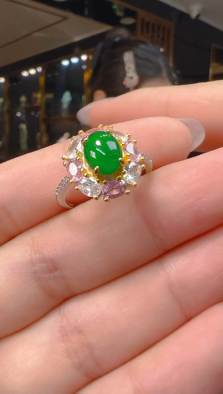 银S925镶嵌戒指翡翠001（多样性发其一）