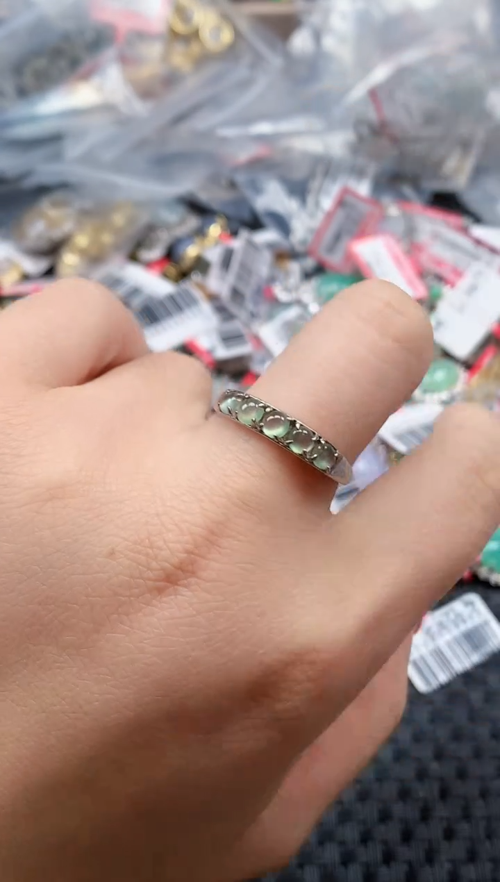 银S925镶嵌戒指翡翠天然A货缅甸翡翠