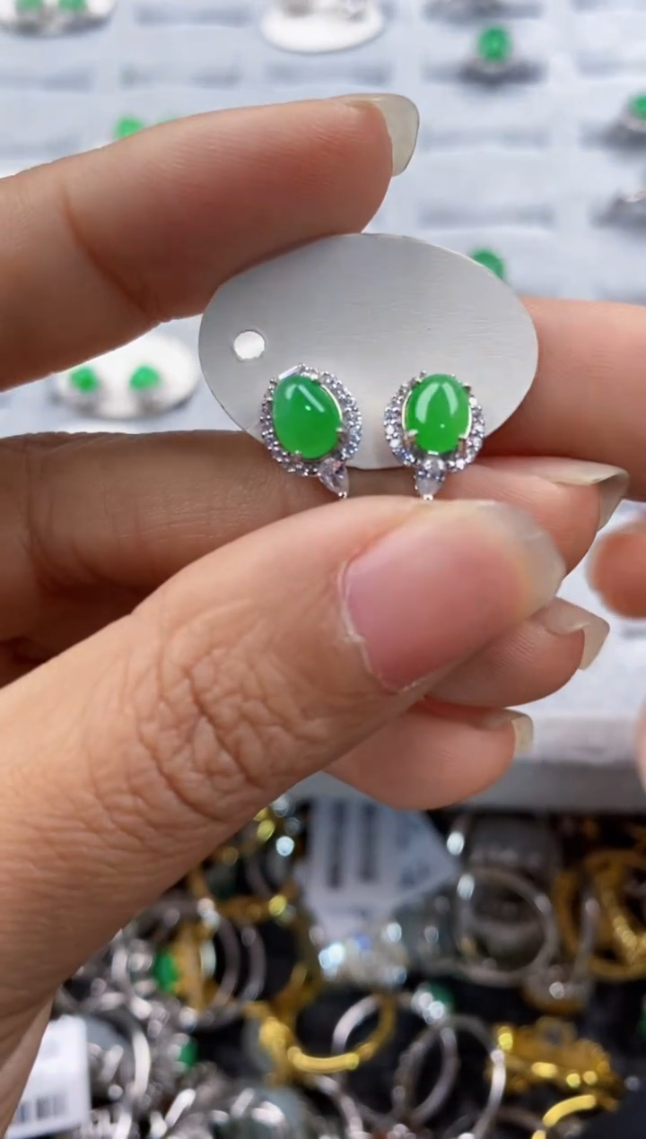 银S925镶嵌戒指翡翠444---1