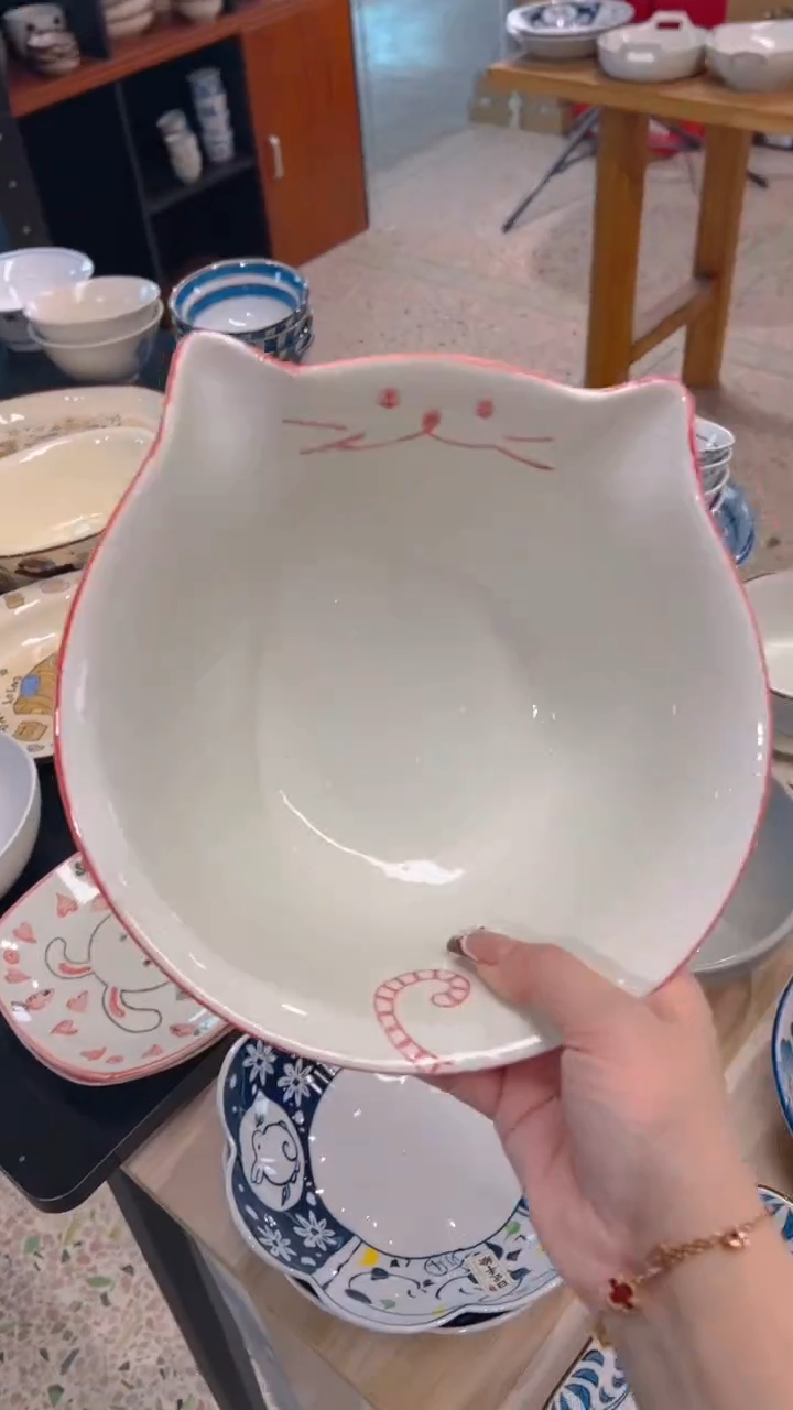 陶瓷微瑕8.5寸粉猫碗1个装