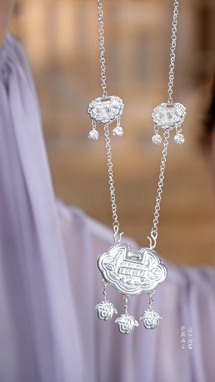 珐琅足银麒麟宝宝套装锁46.6