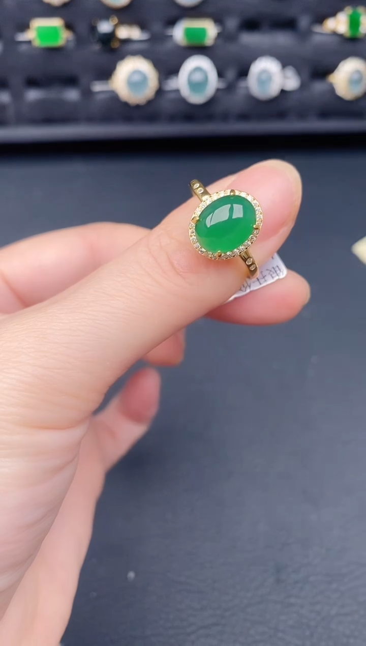 银S925镶嵌戒指翡翠天然a货翡翠118