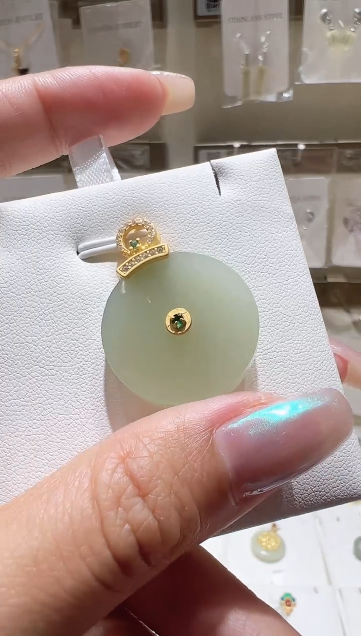 颈饰银S925镀金镶嵌和田玉@@