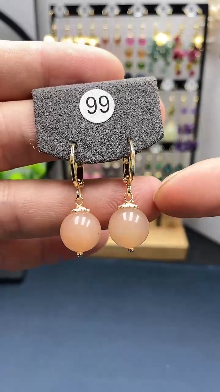 【闪购商品】和田玉耳饰银S925镀金镶嵌尺寸12mm藕粉耳扣