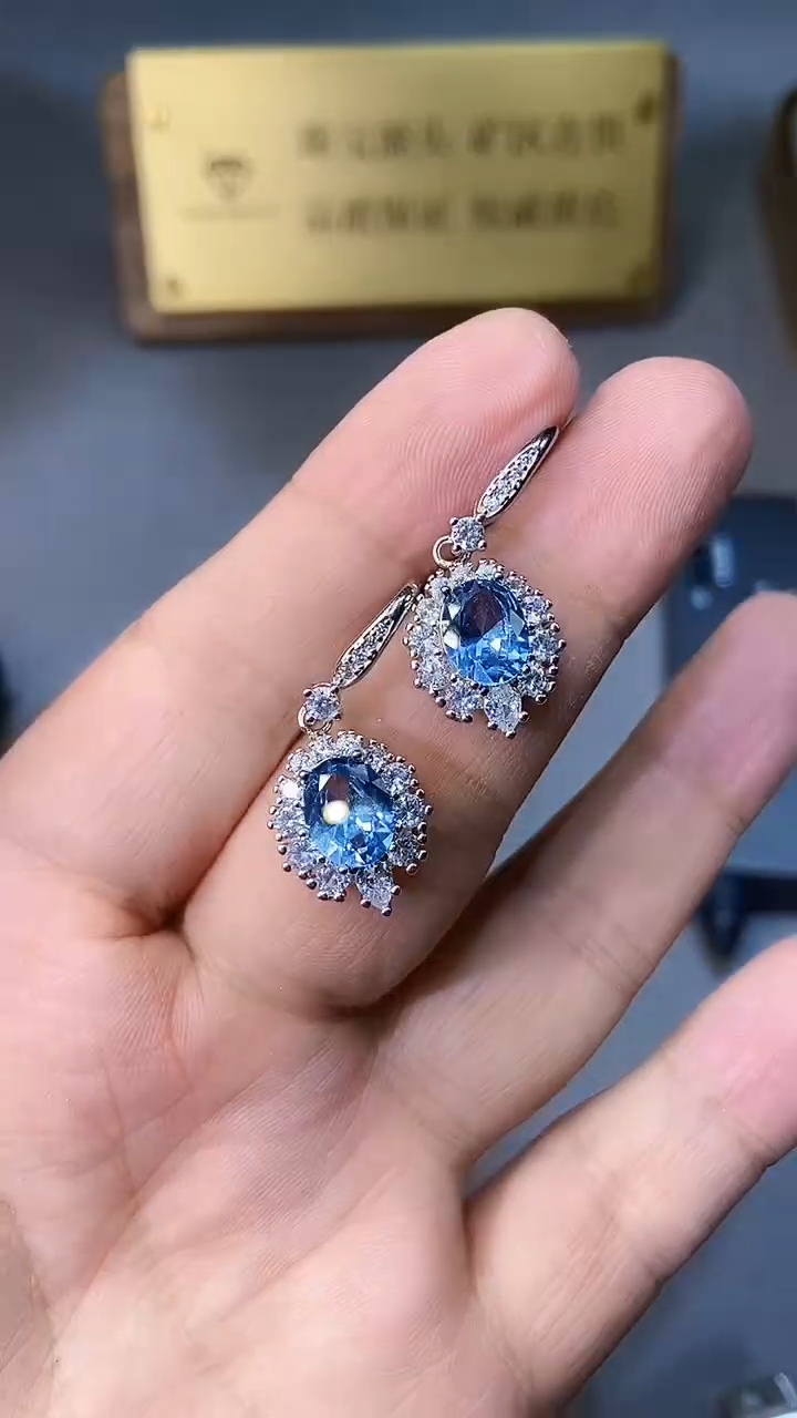 【闪购商品】海蓝宝石耳坠银S925镶嵌354