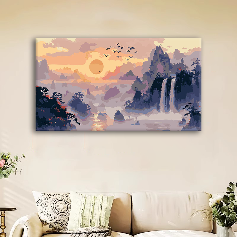 (大尺寸山河朝暮）diy数字油画手绘填色手工礼物丙烯客厅装饰画