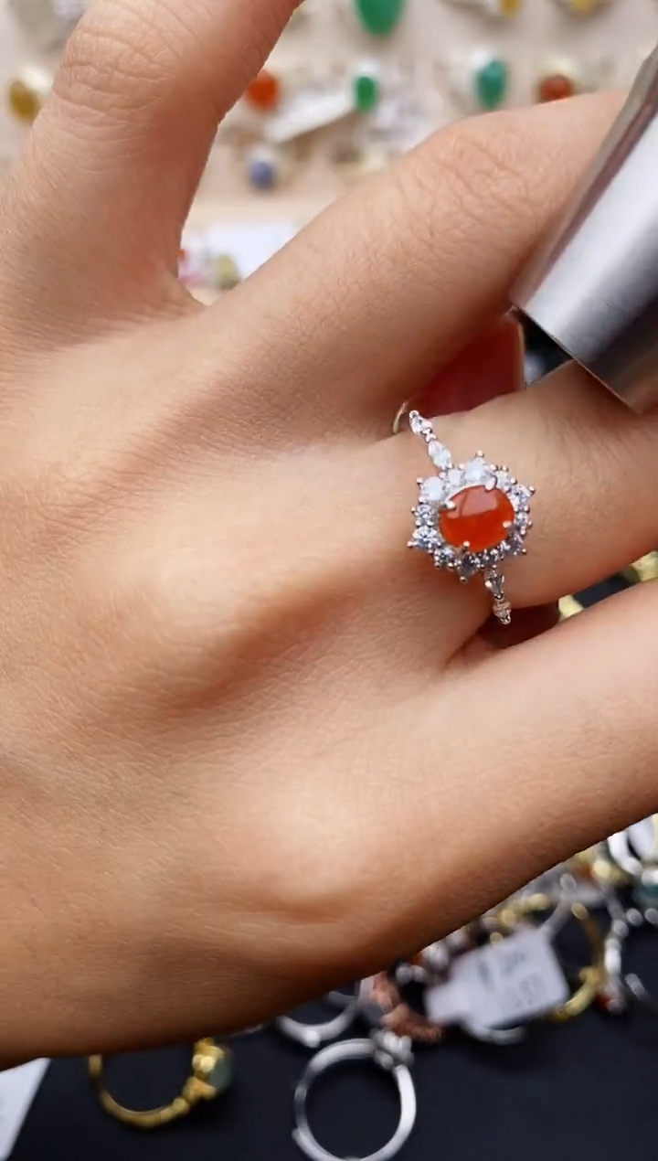 【闪购商品】翡翠戒指银S925镶嵌缅甸翡翠