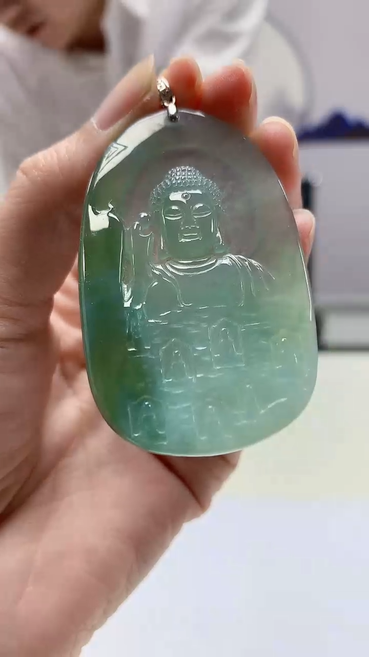 【闪购商品】定制翡翠18K金镶嵌5028zm-毛货挂件观音221