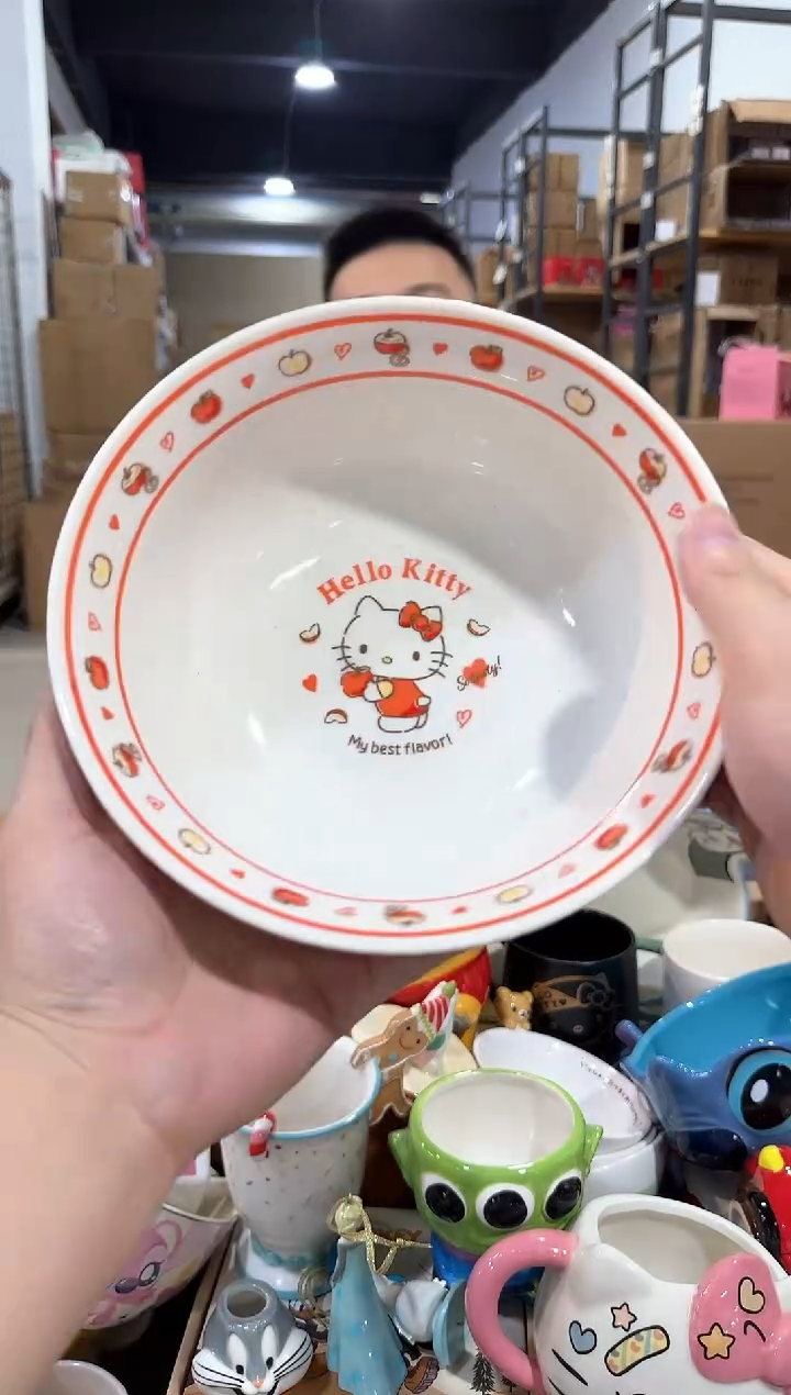 瓷片红色原盒kt猫碗勺套装