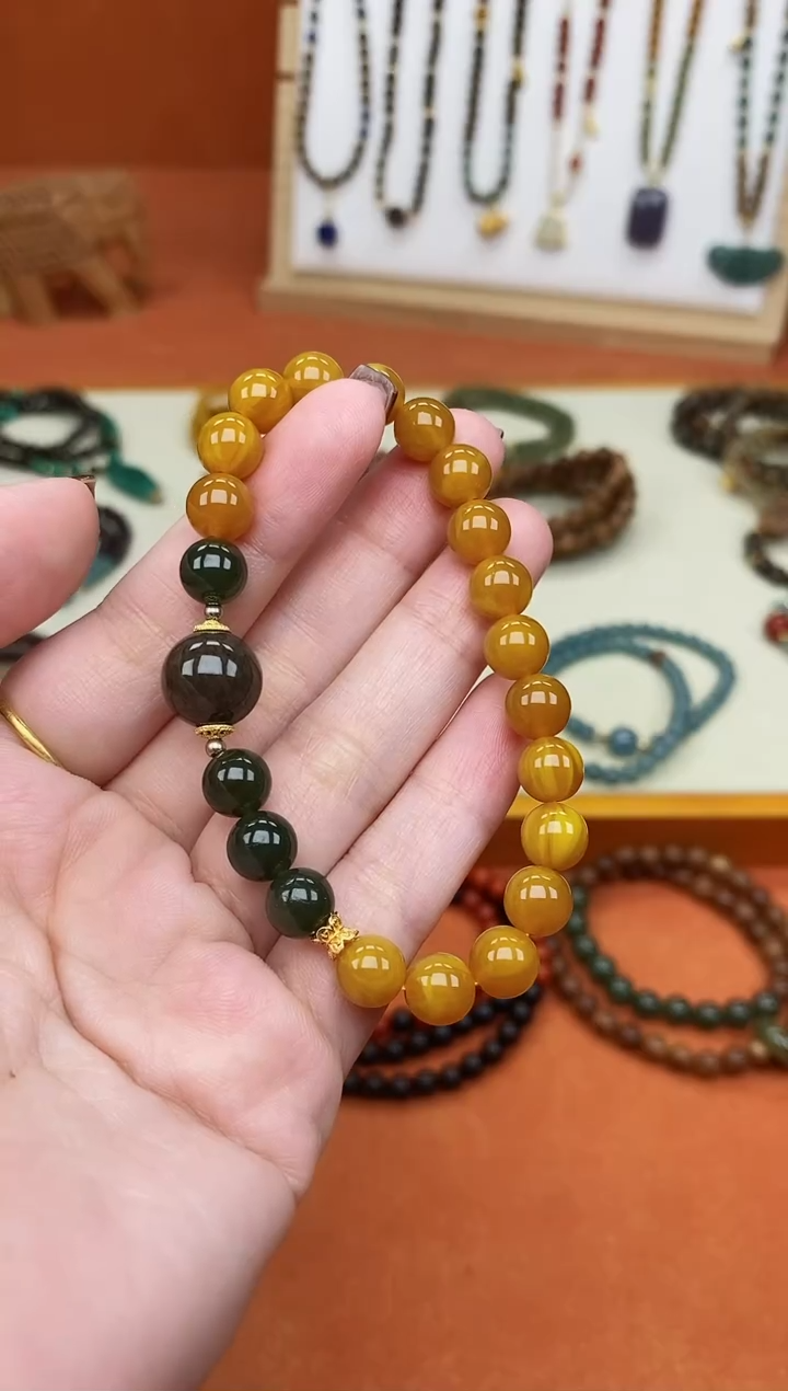 手链蜜蜡未镶嵌08老蜡和田单圈手串