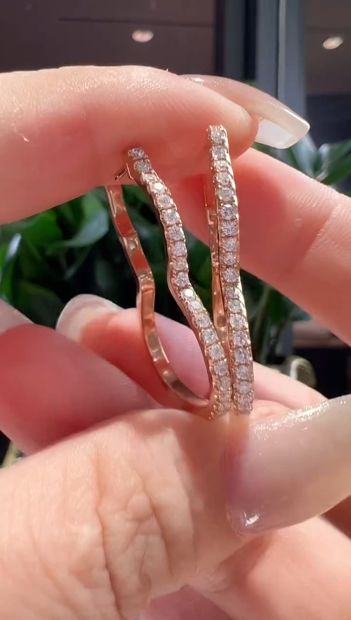 耳环18K金镶嵌钻石满钻大葫芦耳环K红