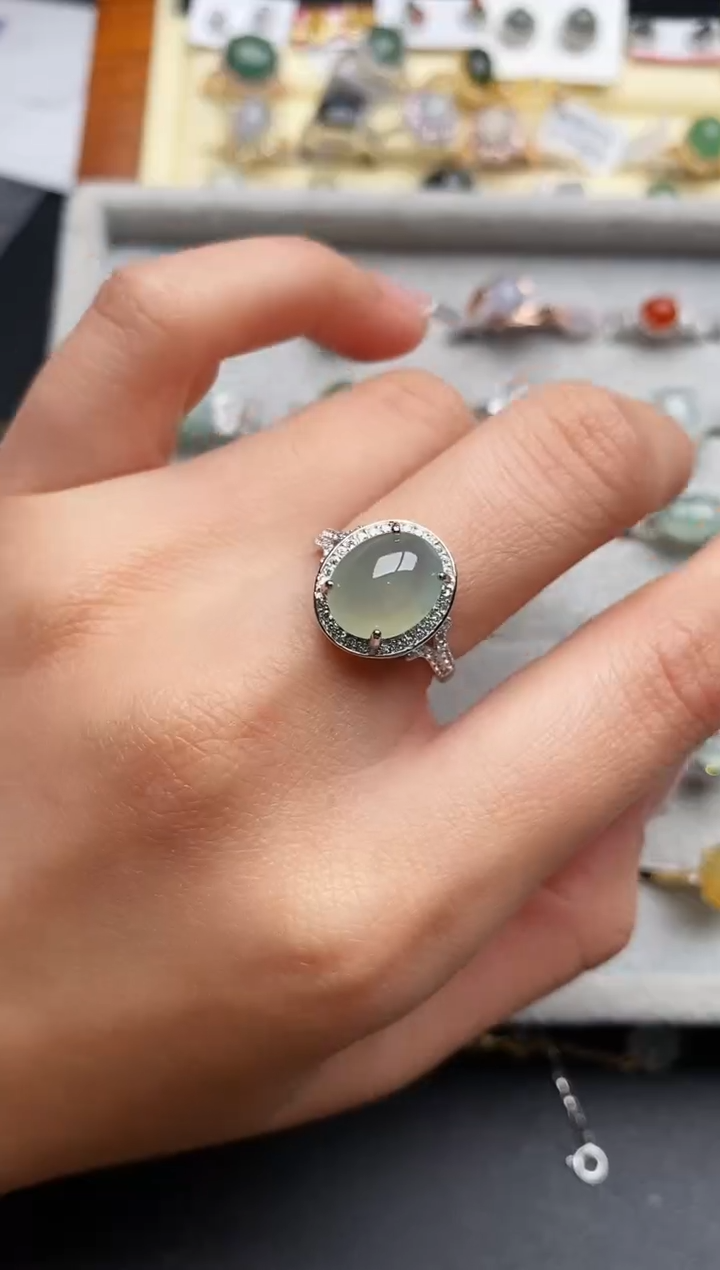 【闪购商品】翡翠戒指银S925镶嵌777777777+8