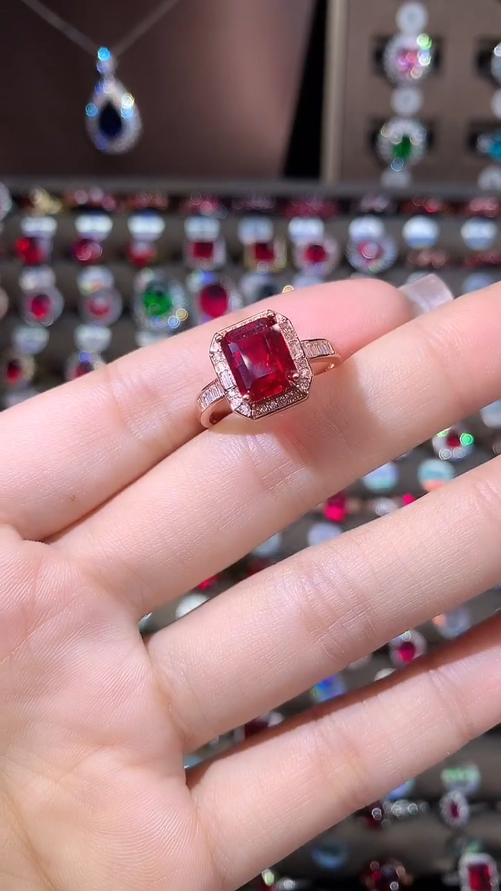 银S925镶嵌戒指红宝石酒红79