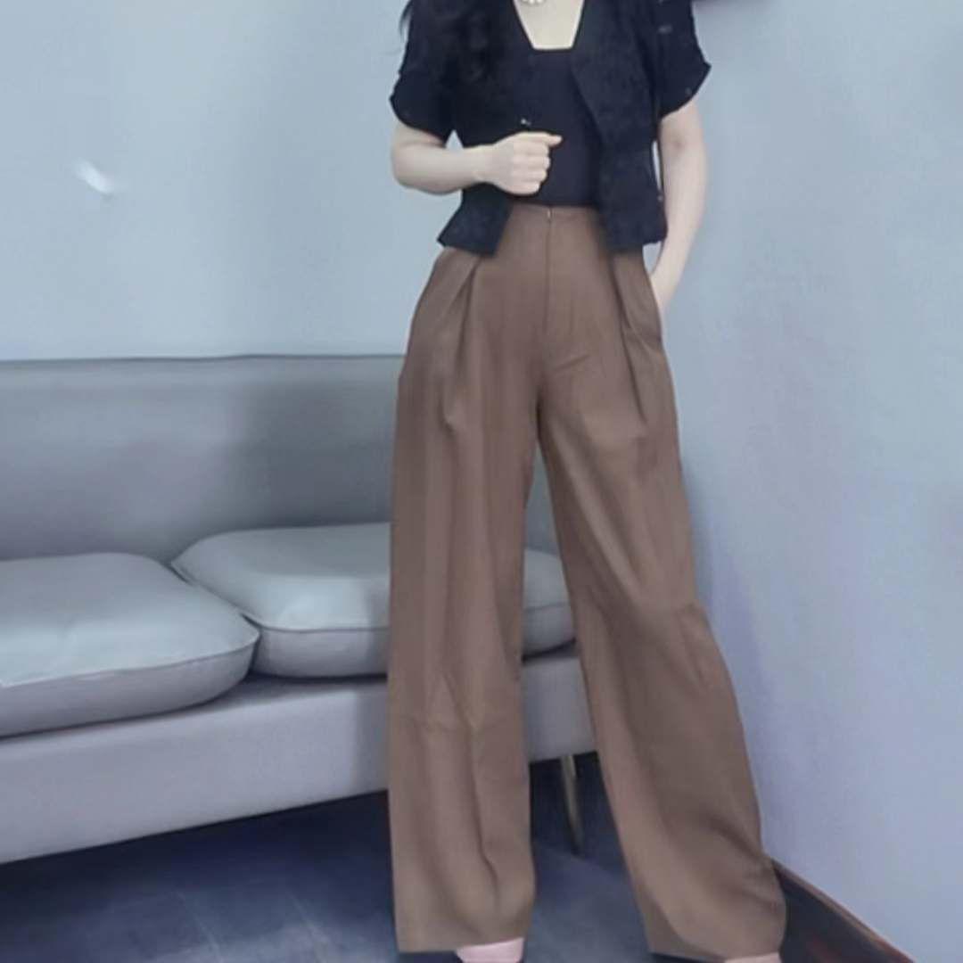 《谢小妹》小众设计春夏季气质时尚百搭显瘦黑色直筒阔腿高腰西装裤