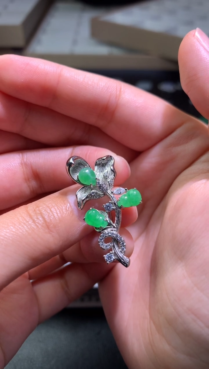 翡翠银S925镶嵌吊坠(不含链)净货