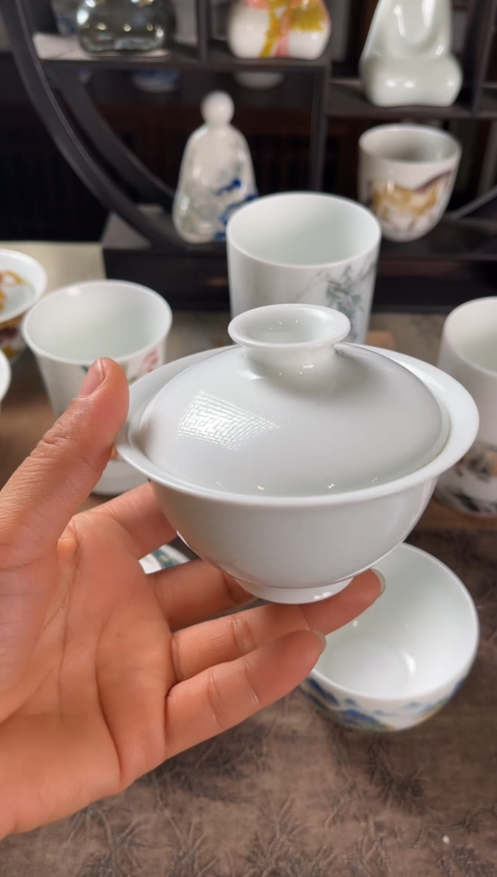 ?*?景德镇文祥窑手工釉下彩陶瓷盖碗