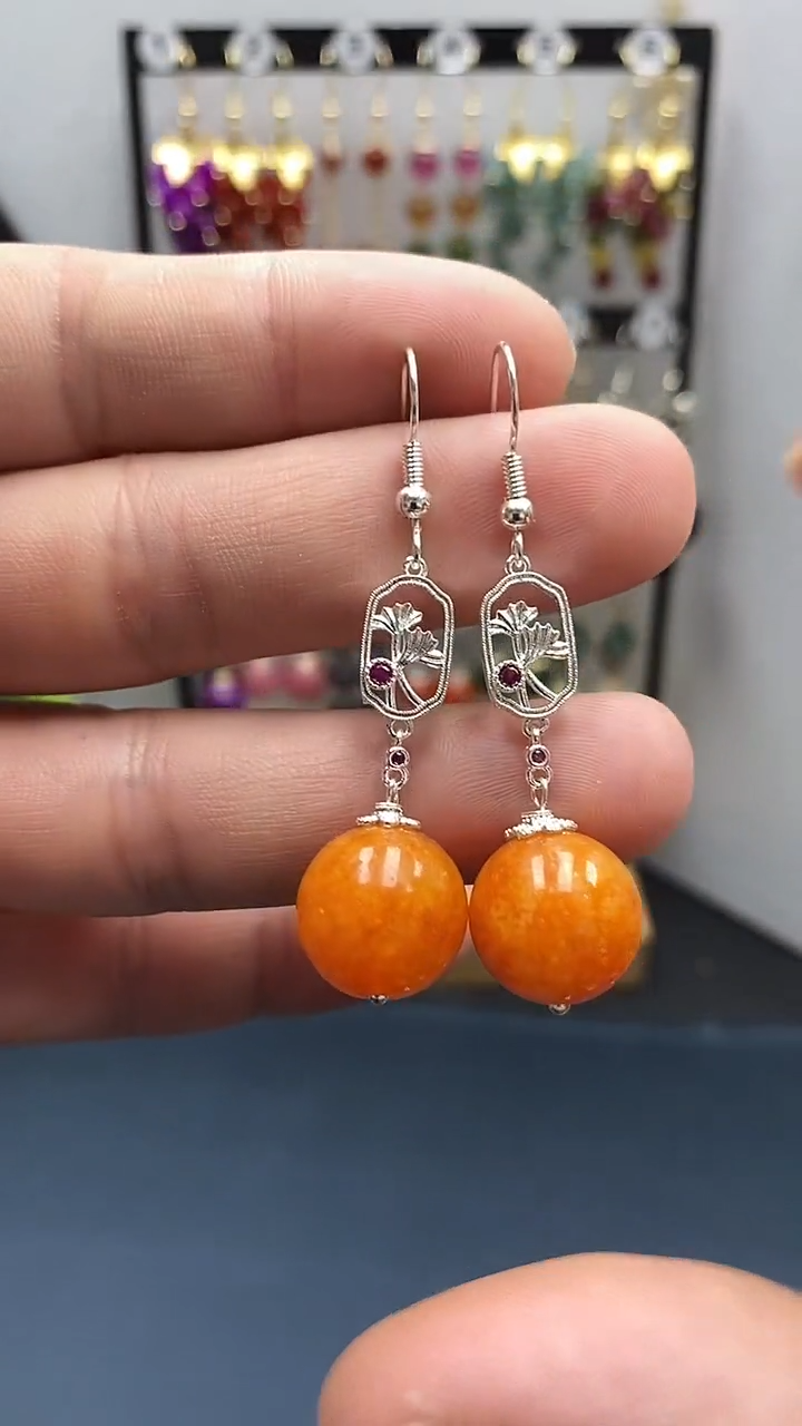 【闪购商品】翡翠耳饰银S925镶嵌尺寸14mmQ10