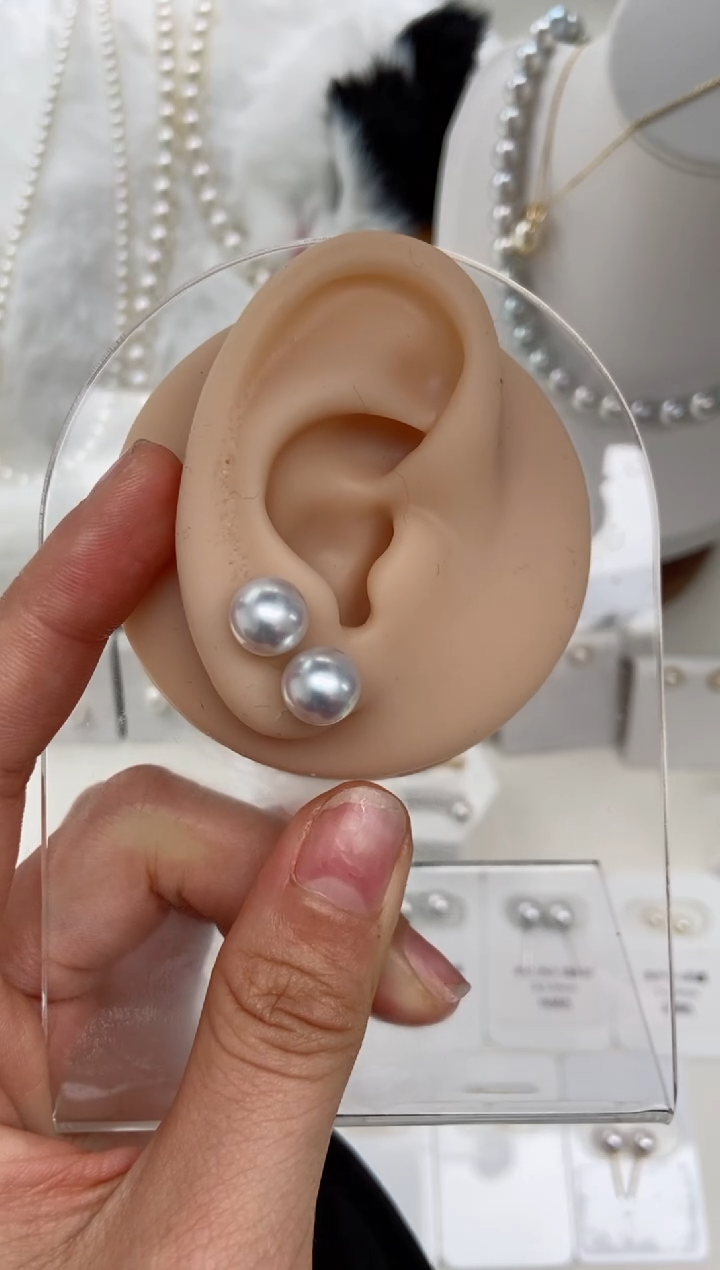 【闪购商品】海水珍珠耳钉18K金镶嵌8.5-9mm耳钉福利