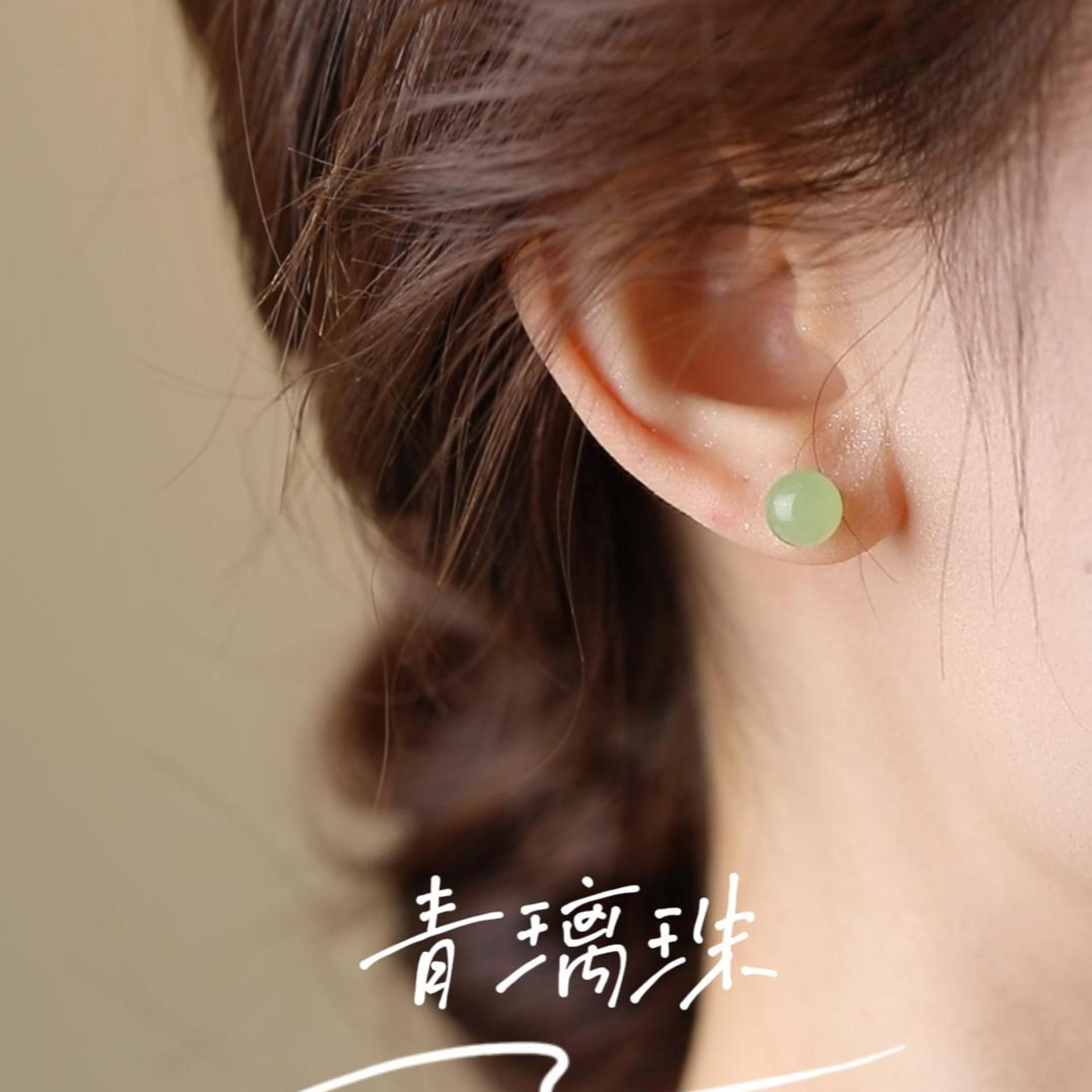 非金属仿水晶耳饰 禧月 青璃耳钉气质复古精致简约小巧