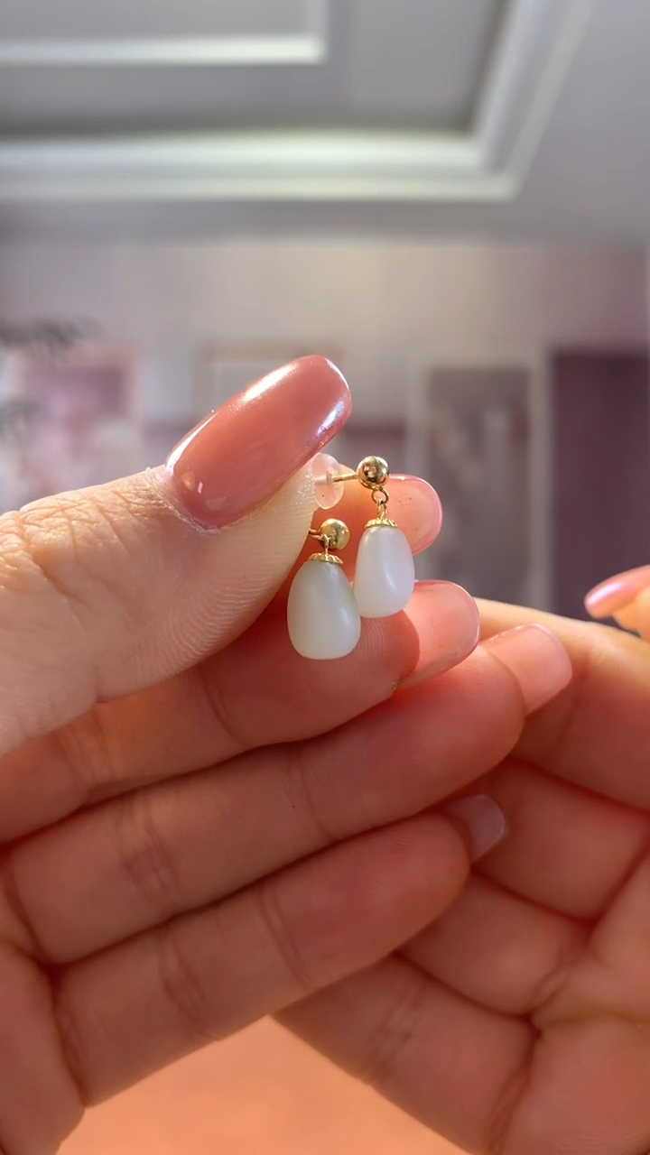 【闪购商品】和田玉耳坠18K金镶嵌白玉随型耳坠