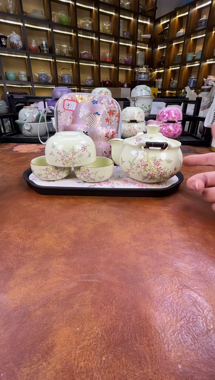 瓷片桃花宝瓶旅行+长方桃花盘