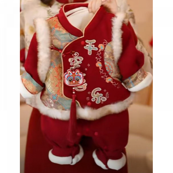 婴儿连体衣2025冬季新款儿童喜庆衣服加厚拜年服舒适长袖哈衣潮流