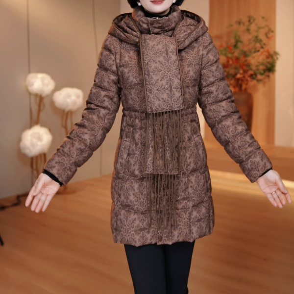 25年长款冬季女装棉服拼接连帽时尚洋气宽松保暖 XKL25892