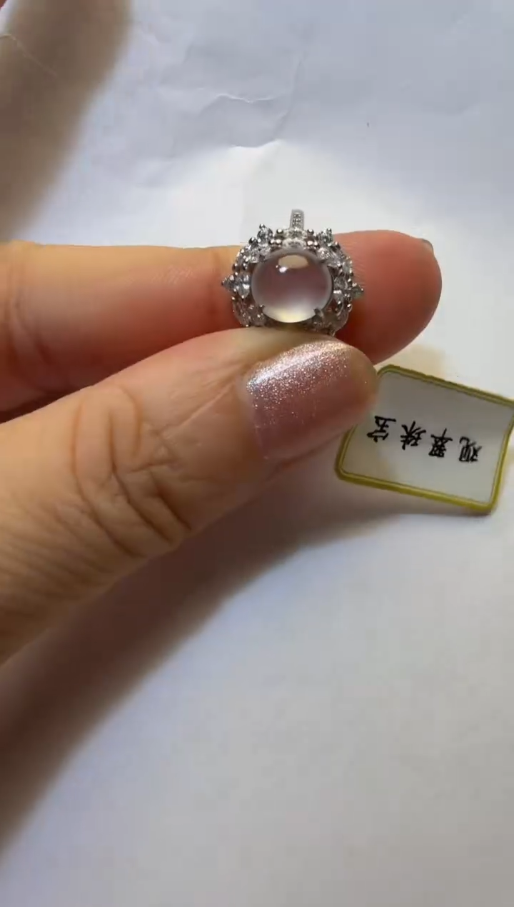 银S925镶嵌戒指翡翠银镶缅翡A货翡翠戒指