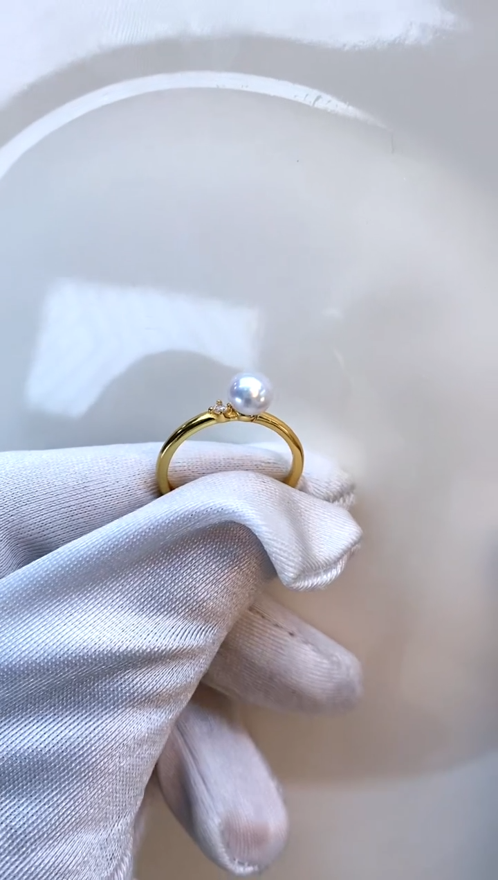 【闪购商品】淡水珍珠戒指18K金镶嵌6-7