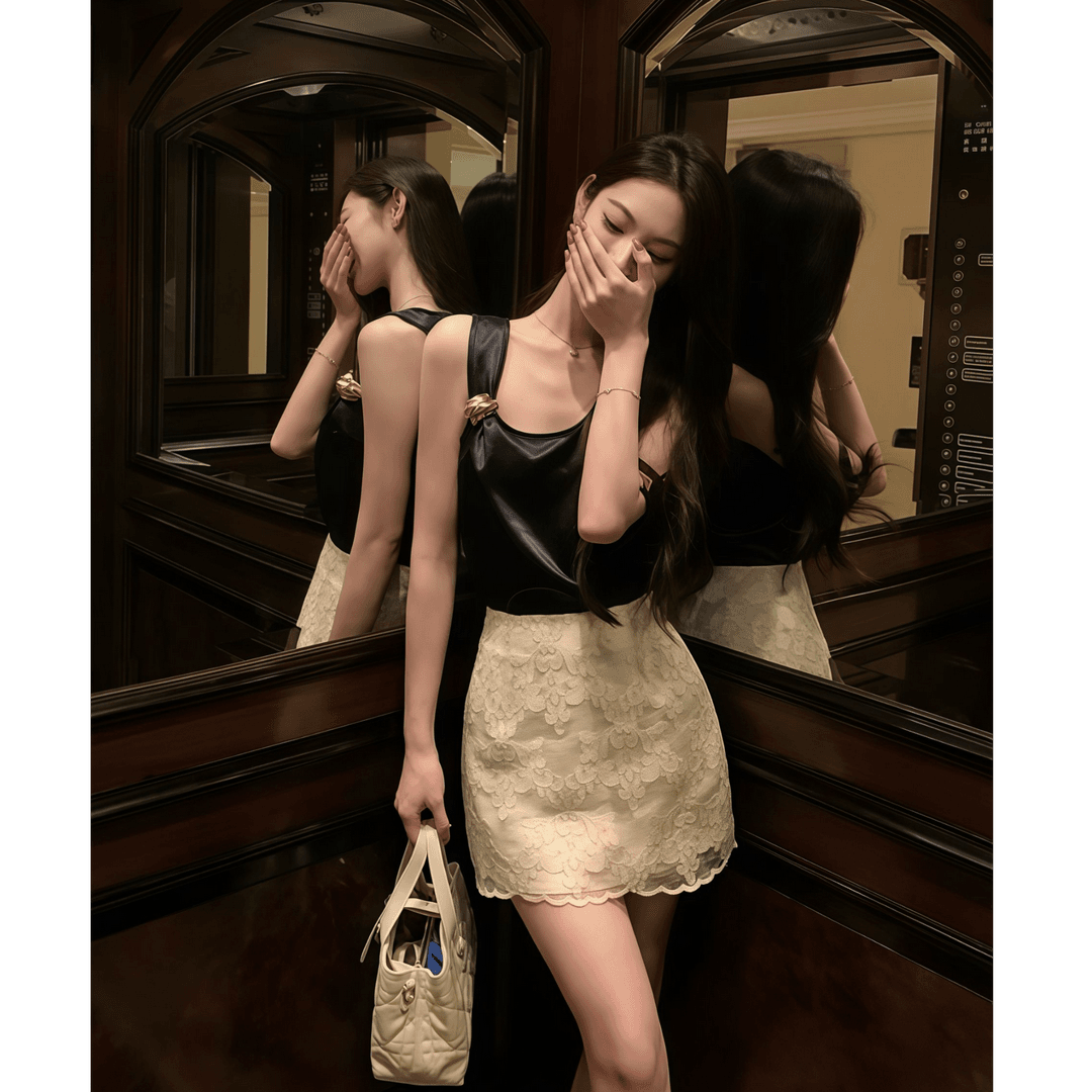 极简风无袖高级感气质金扣背心上衣女2025夏季新款显瘦半身裙套装