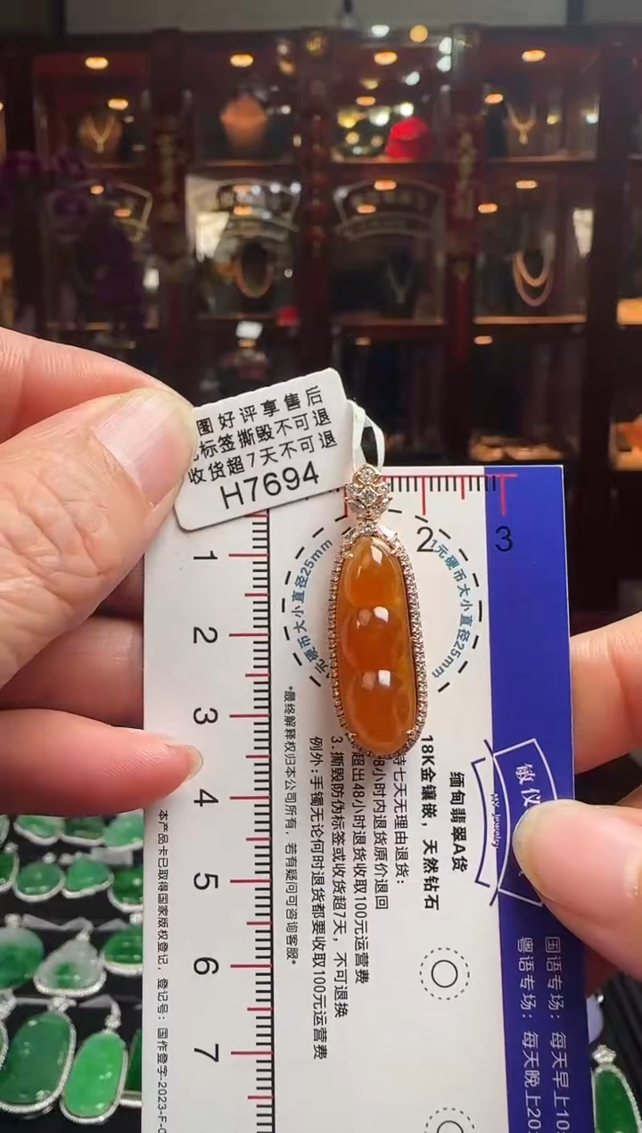 【闪购商品】翡翠颈饰18K金镶嵌H7694冰红富贵豆