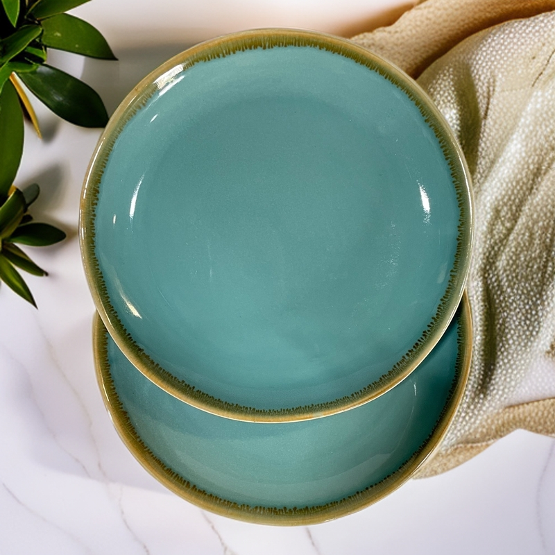 复古釉下圆形宫廷风轻奢窑变马卡龙绿8英寸青瓷盘 凑满18.9包邮