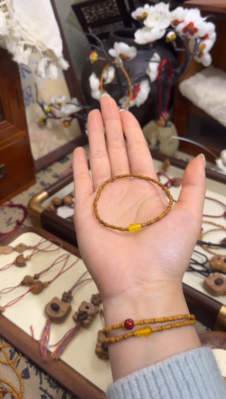 手串桃核【桃缘行】竹节「黄色葫芦」桃木桃核辟、挡、驱、护 备注手围